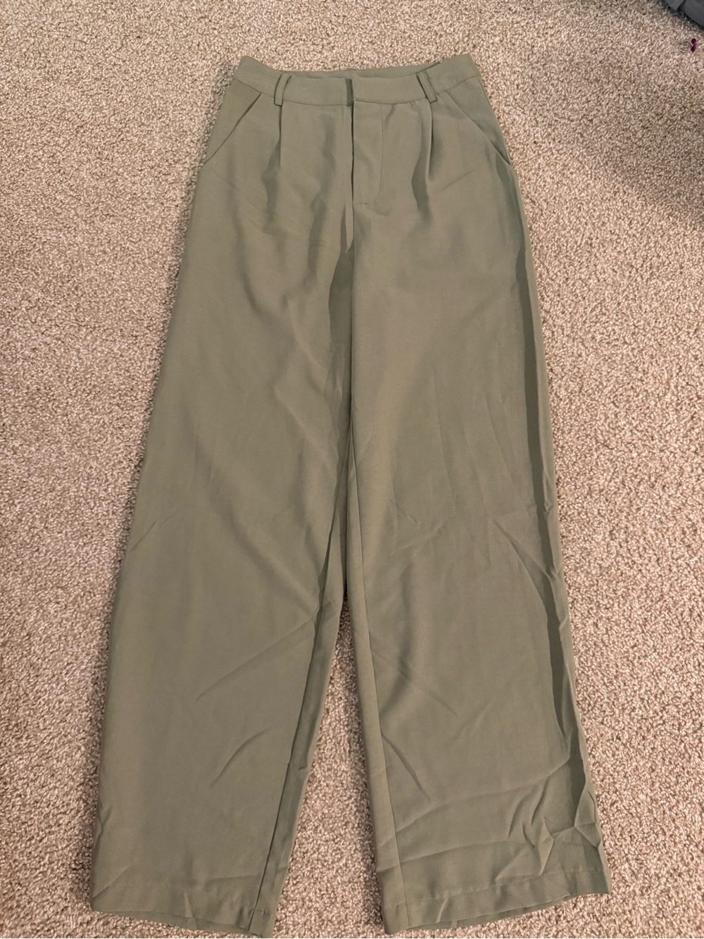 entro Olive Green High-Waist Trousers